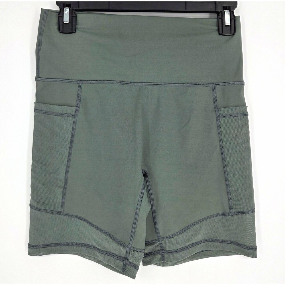 Aerie Women's Green Biker Shorts Mesh Nylon Elastane Stretch Pockets Large 6"